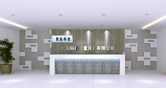 軟島科技(重慶)有限公司前臺logo墻鏤空設計制作效果圖
