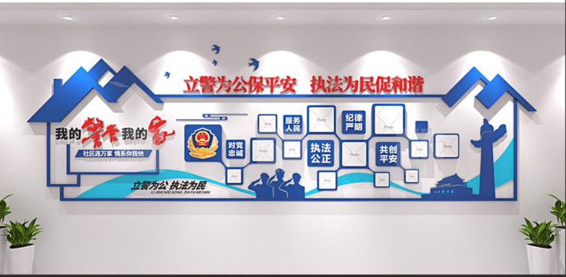 藍色公安局交警警營樓梯文化墻圖片