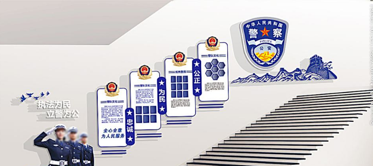 藍色大氣公安局交警警營樓梯樓道文化墻設計