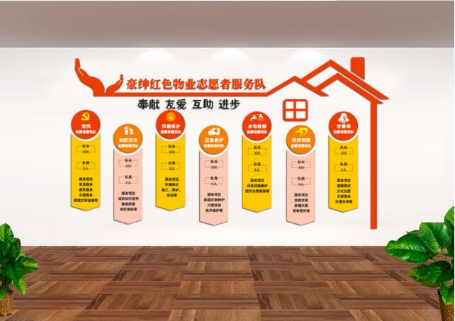 紅色物業(yè)公司辦公室文化墻創(chuàng)意設(shè)計(jì)