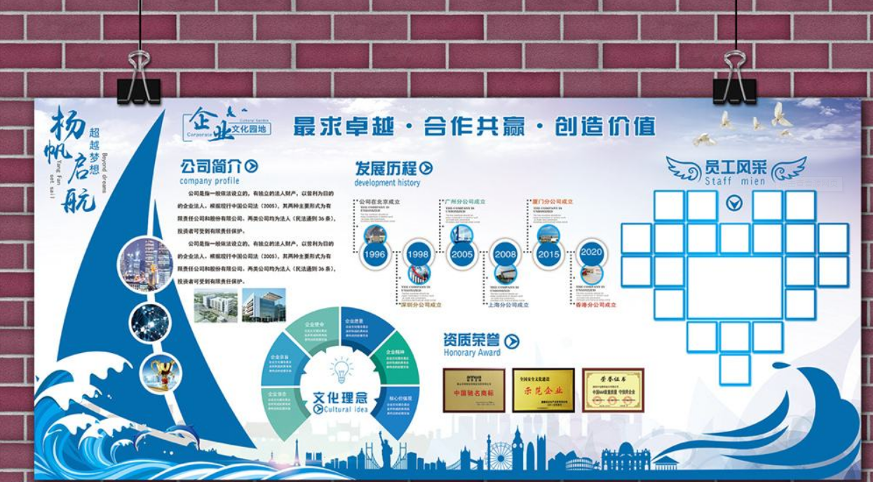 藍(lán)色企業(yè)公司文化墻展板