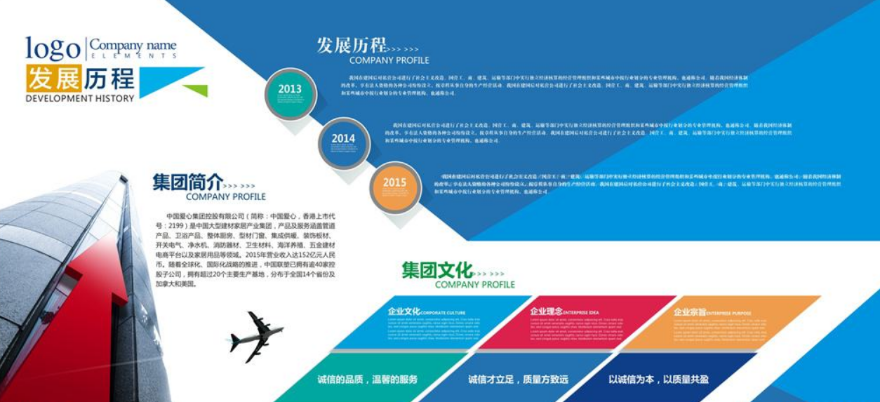 藍(lán)色企業(yè)文化墻公司介紹宣傳展板圖片