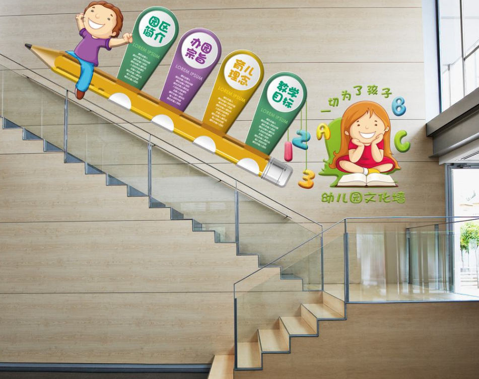 幼兒園墻面裝飾教室走廊樓梯文化墻布置