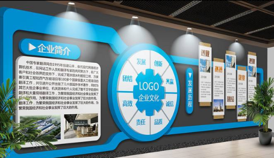 藍色大氣夢想遠航公司文化墻展廳3d效果圖圖片