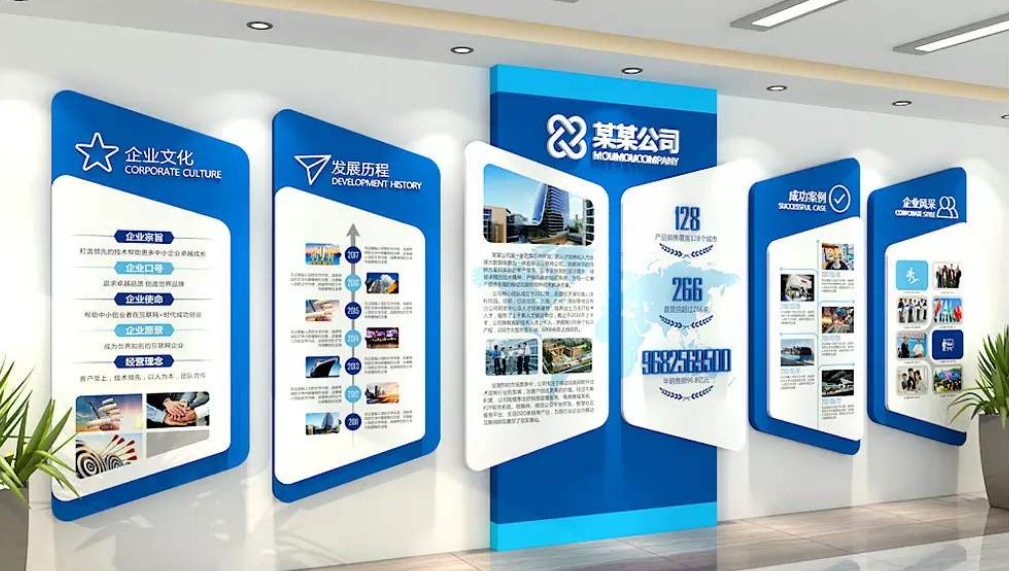 時(shí)尚大氣公司文化墻藍(lán)色簡潔企業(yè)文化墻