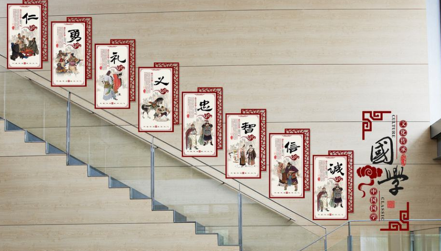 中國風紅色古典異型微立體校園文化墻展板
