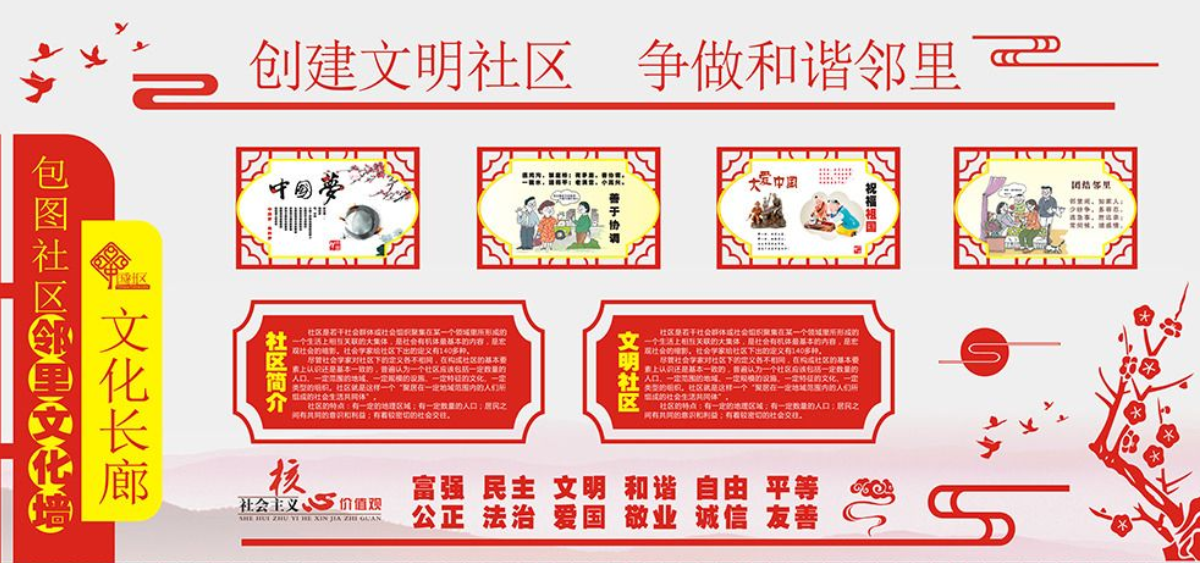 紅色鄰里文化墻社區文化宣傳展板設計圖