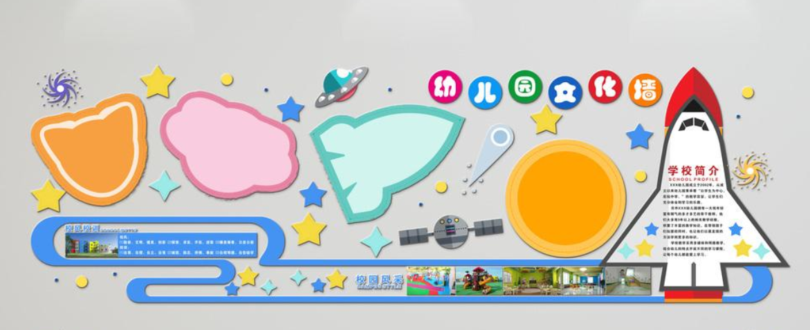 時尚卡通幼兒園走廊微立體文化墻形象墻設計