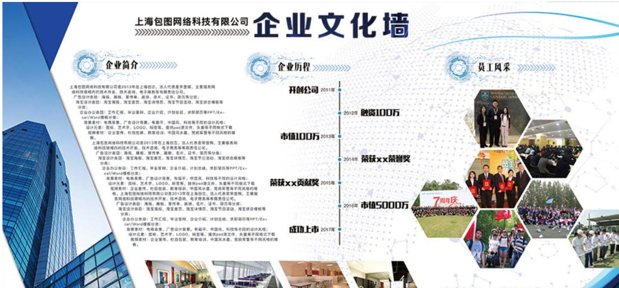 高檔藍色科技企業文化墻公司形象墻企業展板