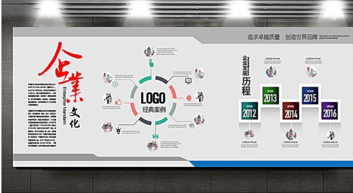 高檔藍色科技企業文化墻公司形象墻企業展板