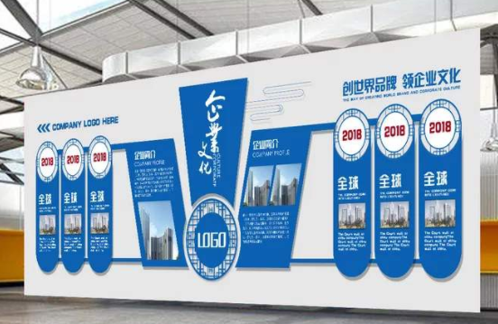 企業(yè)文化墻大氣立體藍(lán)色大型辦公室形象墻模板