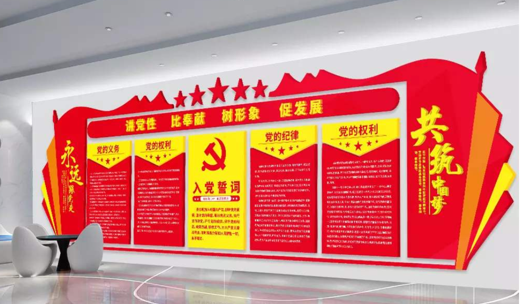 紅色大氣十九大報(bào)告精神學(xué)習(xí)黨建文化墻
