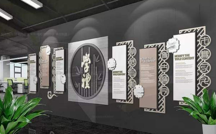 中醫(yī)文化墻中式展廳古典展館3d效果圖