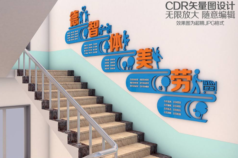 微立體幼兒園學(xué)校培訓(xùn)樓梯文化墻背景墻
