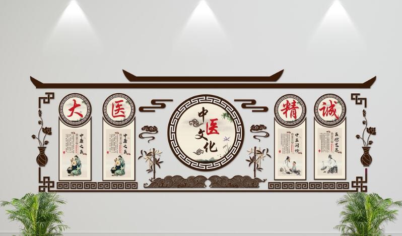 中國風微立體望聞問切中醫文化墻制作效果圖